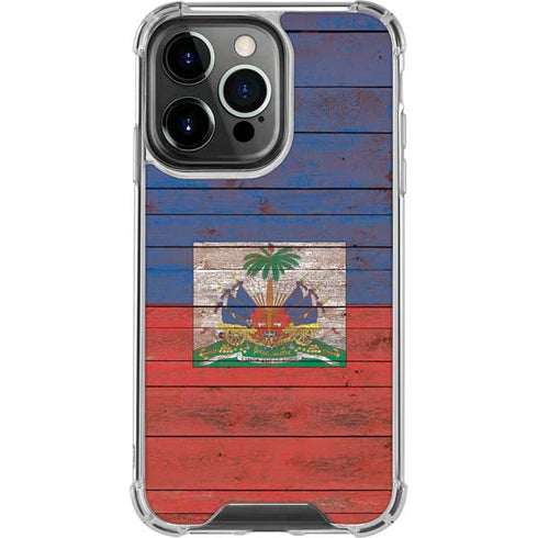 Haiti Flag Dark Wood iPhone 16 Pro Clear Case